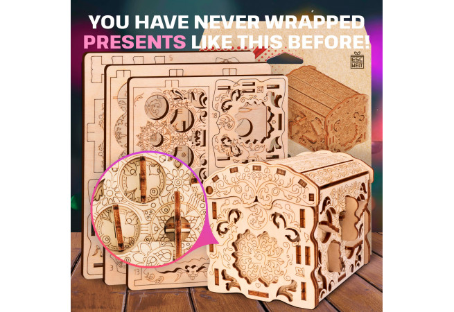 Images and photos of Wooden Secret TREASURE BOX, 3D PUZZLE KIT FOR SELF-ASSEMBLY. ESC WELT.