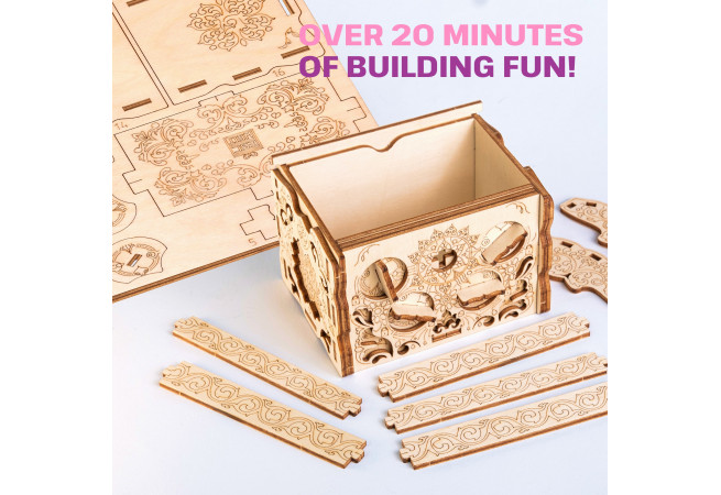 Images and photos of Wooden Secret TREASURE BOX, 3D PUZZLE KIT FOR SELF-ASSEMBLY. ESC WELT.