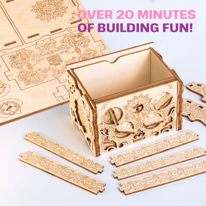 Images and photos of Wooden Secret TREASURE BOX, 3D PUZZLE KIT FOR SELF-ASSEMBLY. ESC WELT.