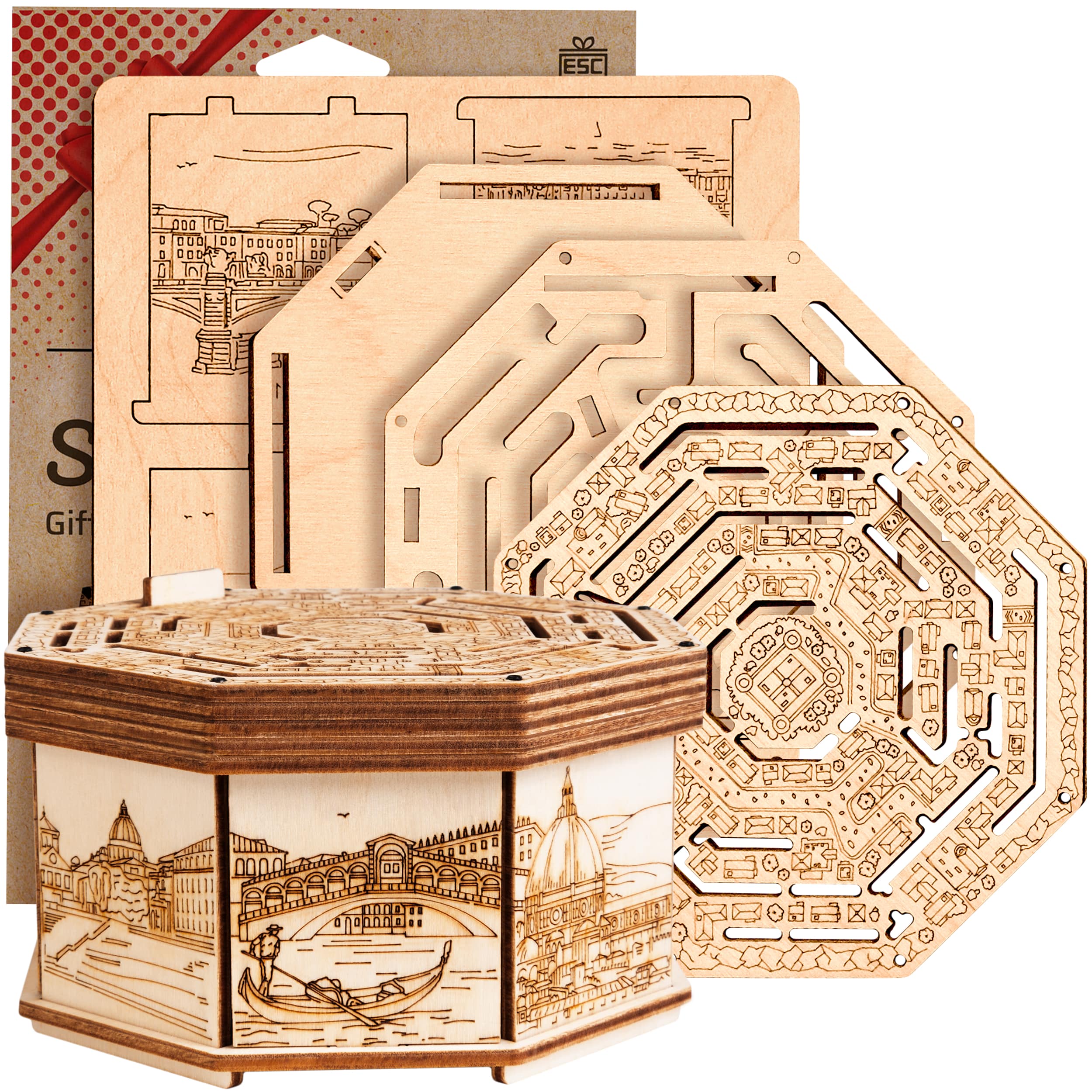 Images and photos of Wooden Secret MAZE BOX, 3D PUZZLE KIT FOR SELF-ASSEMBLY. ESC WELT.